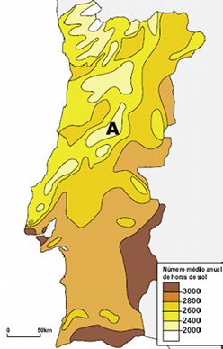 Número médioa anual de horas de sol em Portugal continental